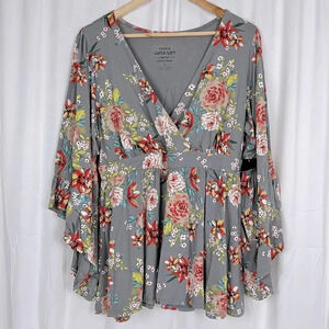 Torrid Knit NEW Babydoll Super‎ Soft Surplice Volume Sleeve Floral Top